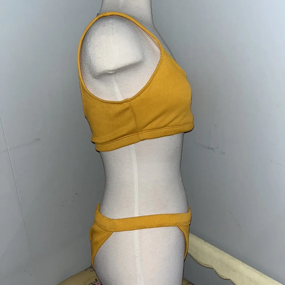 NWT/NWOT Pacsun LA Hearts Yellow Marigold Bikini Swimsuit Ribbed Scoop Set Med